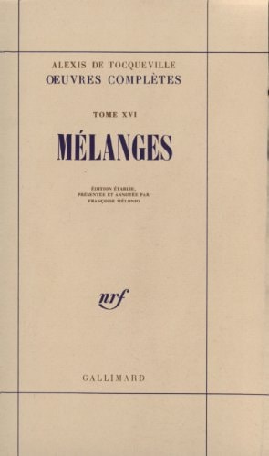 MELANGES, de Alexis de Tocqueville | portada del libro