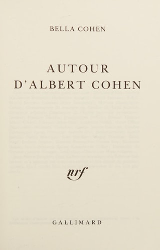 AUTOUR D ALBERT COHEN, de Bella Cohen | portada del libro