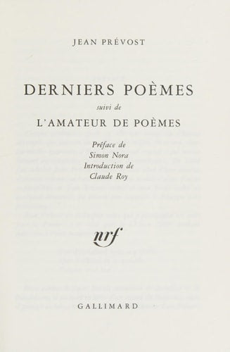 DERNIERS POEMES L'AMAT, de Prévost | portada del libro