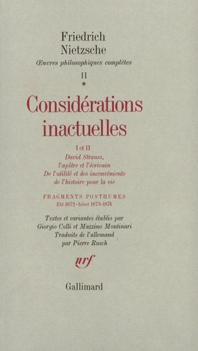 CONSIDERATIONS INACTUELLES I ET II / FRAGMENTS POSTHUMES ETE, de Colli | portada del libro