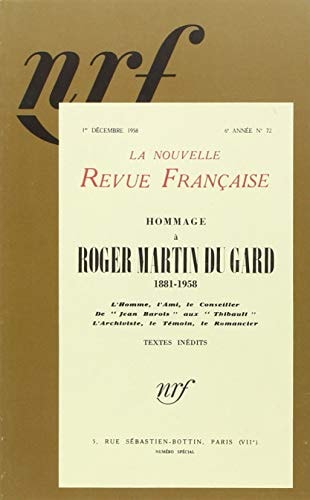 LA N.R.F. 72 DECEMBRE 1958HOMMAGE A ROGER MARTIN DU GARD, de Collectifs | portada del libro