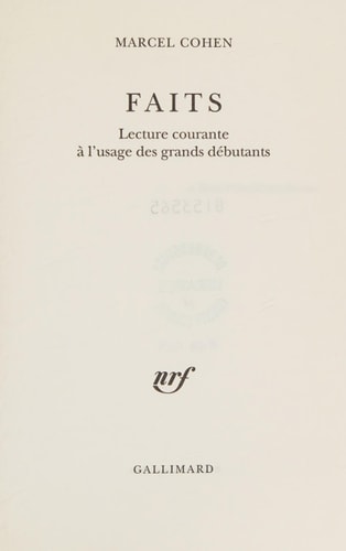 FAITS I 1, de Marcel Cohen | portada del libro