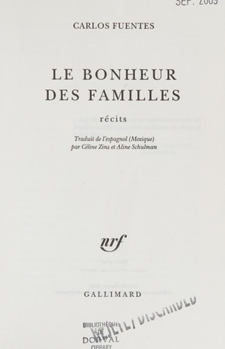 BONHEUR DES FAMILLES, de Carlos Fuentes | portada del libro