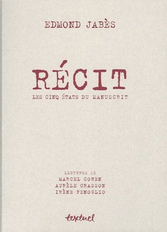 RECIT LES CINQ ETATS DU MANUSCRIT, de Edmond Jabès | portada del libro