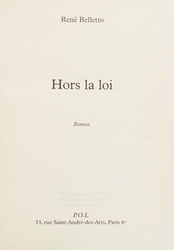 HORS LA LOI, de Belletto | portada del libro