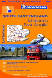 Mapa Regional South East England, Midlands, East Anglia, de MICHELIN | portada del libro