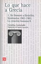 LO QUE HACE A GRECIA:DE HOMERO A HERACLITO, de Cornelius Castoriadis | portada del libro