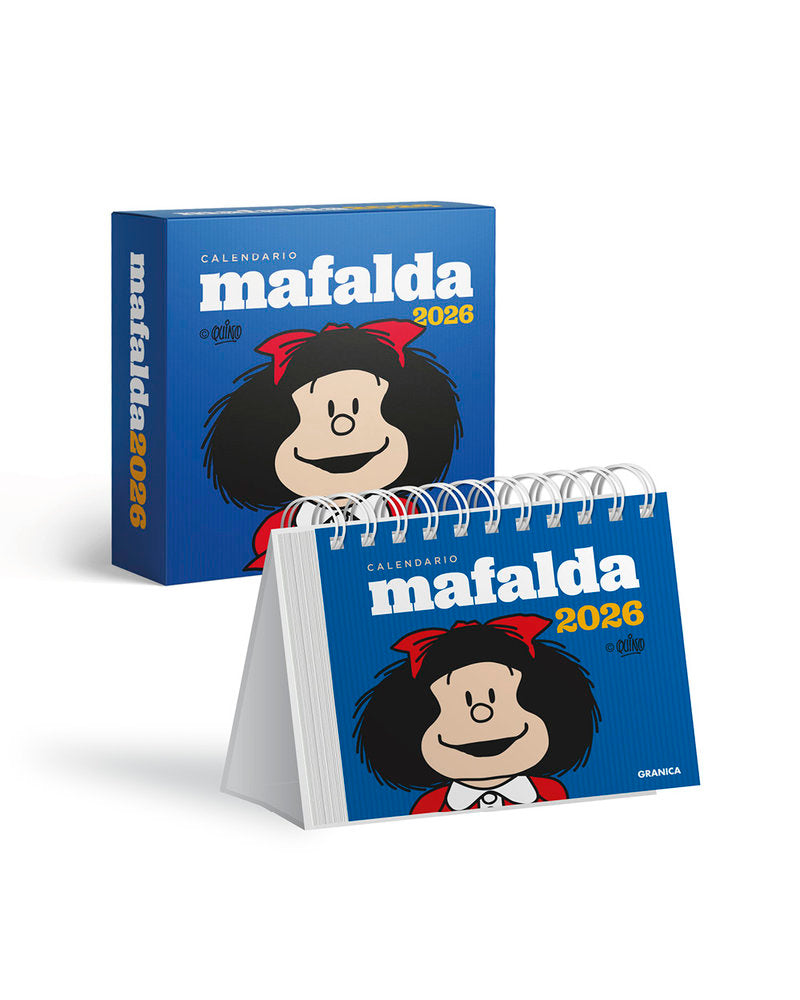 MAFALDA 2026, CALENDARIO ESCRITORIO AZUL CON CAJA, de QUINO | portada del libro