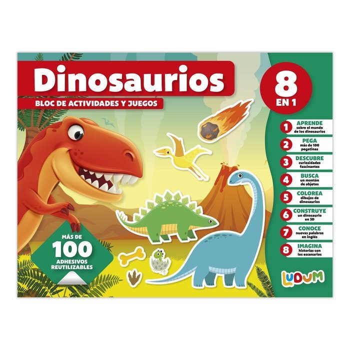 BLOC DE ACTIVIDADES Y JUEGOS 8 EN 1 DINOSAURIOS, de IMAGILAND | portada del libro