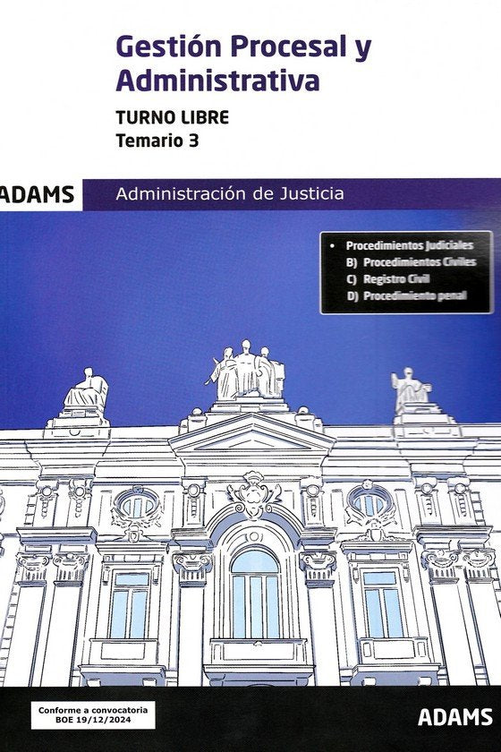 GESTION PROCESAL ADMINISTRATIVA (TURNO LIBRE) - TEMARIO 3 | portada del libro