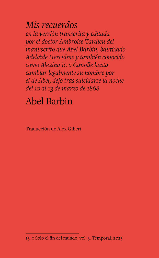 MIS RECUERDOS, de BARBIN, ABEL | portada del libro