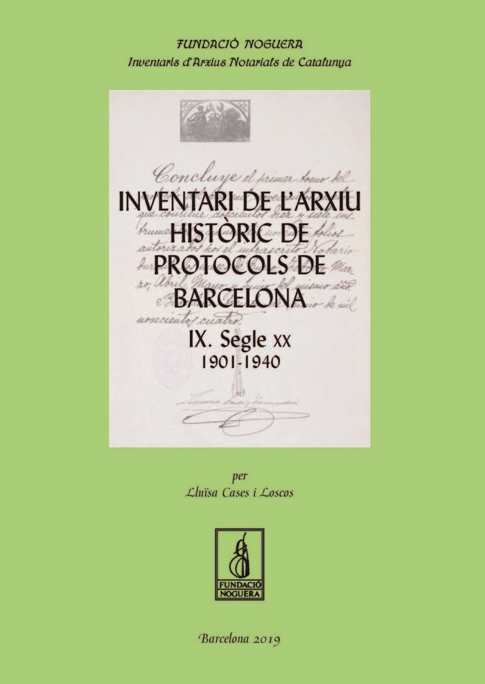 Inventari de l'Arxiu Històric de Protocols de Barcelona IX, de Cases Loscos | portada del libro