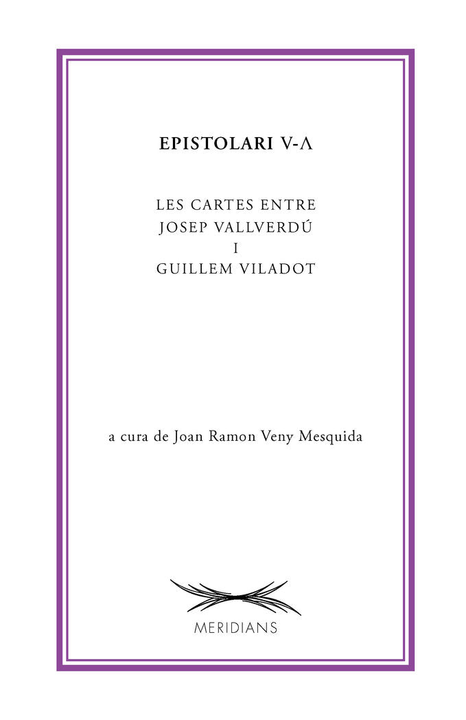 EPISTOLARI V-V, de VIALDOT, G | portada del libro
