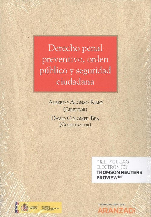 Derecho penal preventivo, orden público y seguridad ciudadana (Papel + e-book), de Alonso Rimo, Alberto | portada del libro