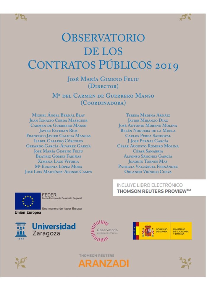Observatorio de los contratos públicos 2019 (Papel + e-book), de de Guerrero Manso, Mª del Carmen | portada del libro