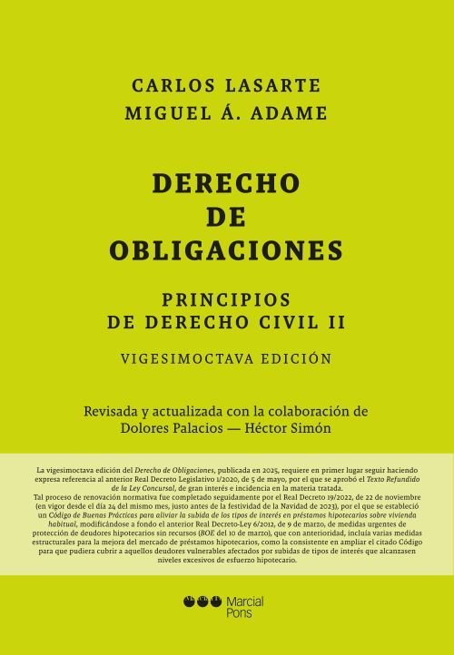 PRINCIPIOS DE DERECHO CIVIL II 2025. DERECHO DE OBLIGACIONES, de LASARTE ALVAREZ,CARLOS | portada del libro