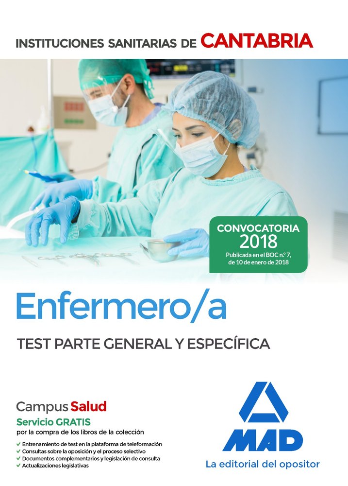Enfermero/a de las Instituciones Sanitarias de Cantabria. Test parte general y específica, de Editores | portada del libro