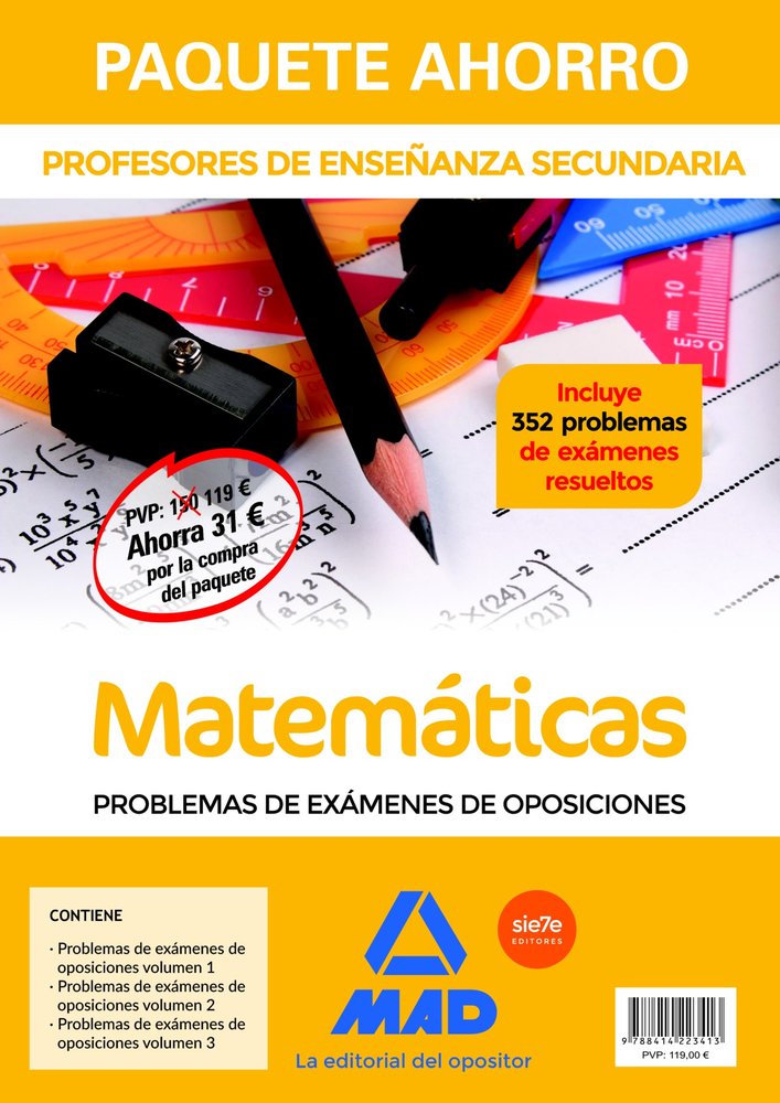 Paquete Ahorro Matemáticas Problemas de Exámenes. Cuerpo de Profesores de Enseñanza Secundaria, de Varios autores | portada d