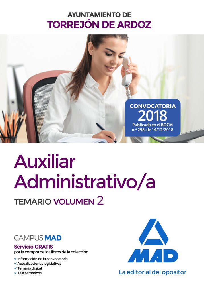 Auxiliar Administrativo/a del Ayuntamiento de Torrejón de Ardoz. Temario volumen 2, de 7 | portada del libro