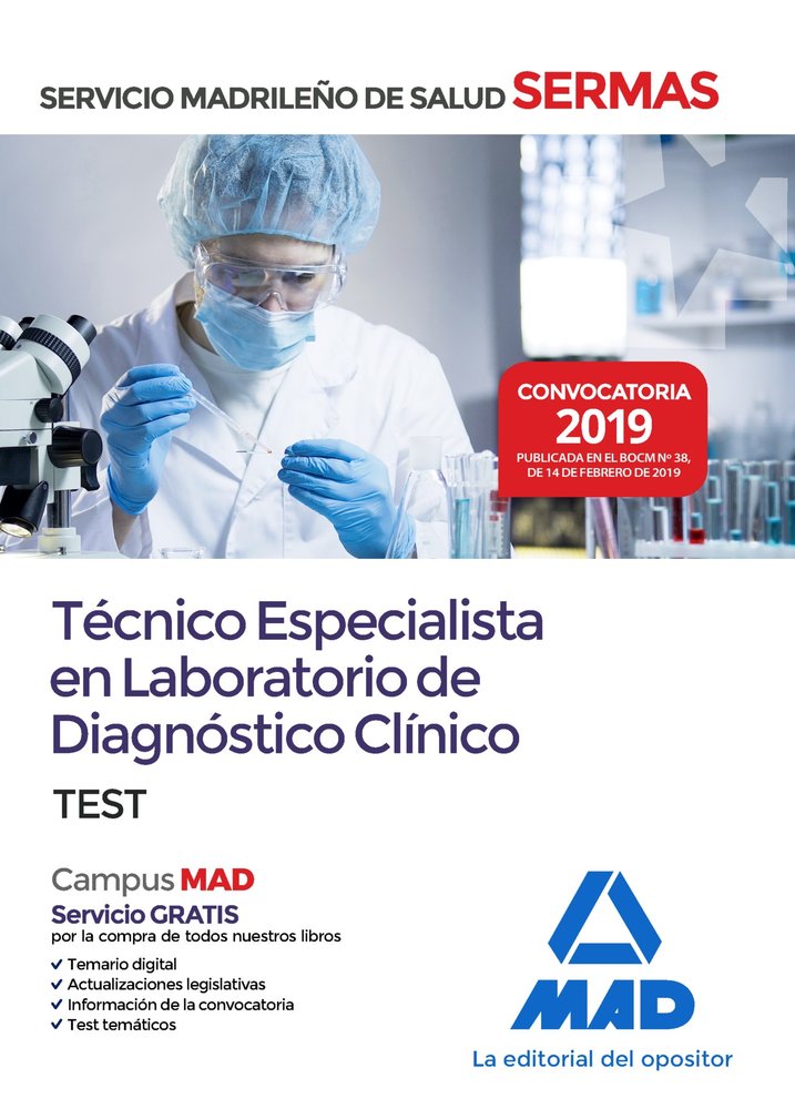 Técnico Especialista en Laboratorio de Diagnóstico Clínico del Servicio Madrileño de Salud. Test, de Silva García | portada d