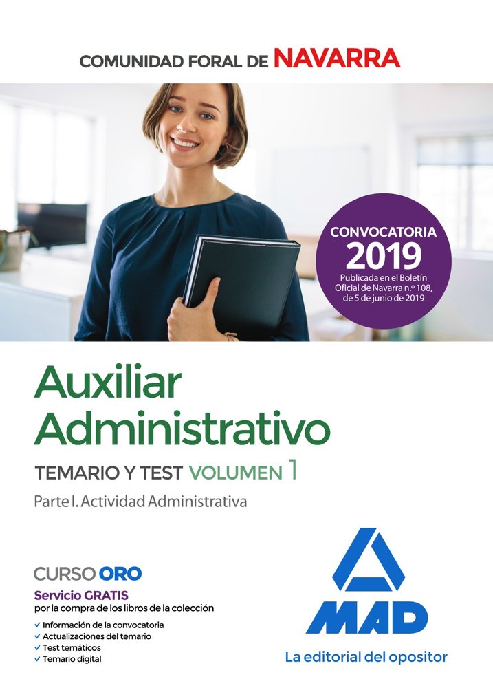 Auxiliar Administrativo de la Comunidad Foral de Navarra. Temario y Test Volumen 1, de Muñoz Labiano | portada del libro
