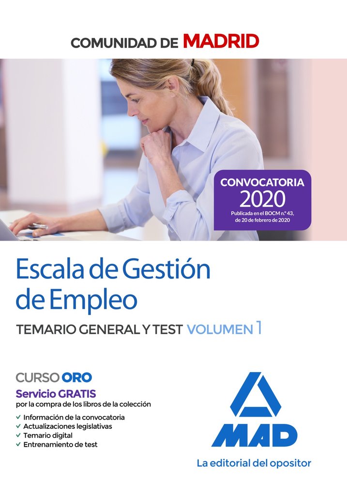 Escala de Gestión de Empleo de la Comunidad de Madrid. Temario general y test Volumen 1, de 7 | portada del libro