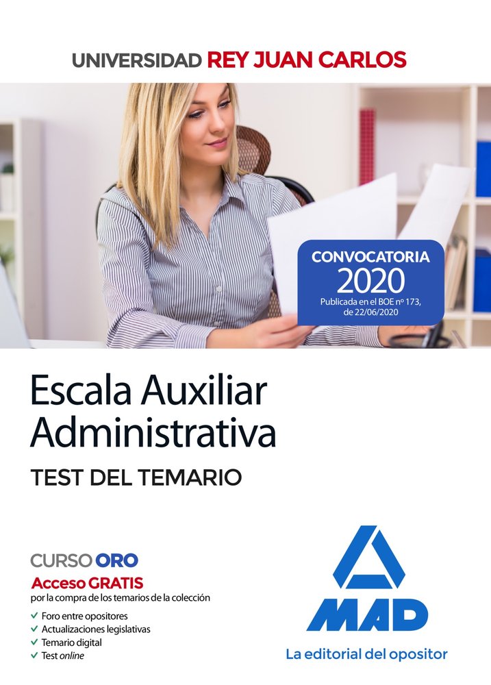 Escala Auxiliar Administrativa de la Universidad Rey Juan Carlos. Test del temario, de 7 Editores#Calvo Prieto | portada del
