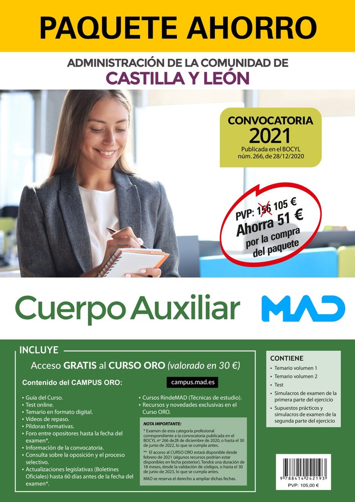 PAQUETE AHORRO AUXILIAR ADMINISTRATIVO DE CASTILLA Y LEON. A, de 7 EDITORES#USERO LOPEZ | portada del libro