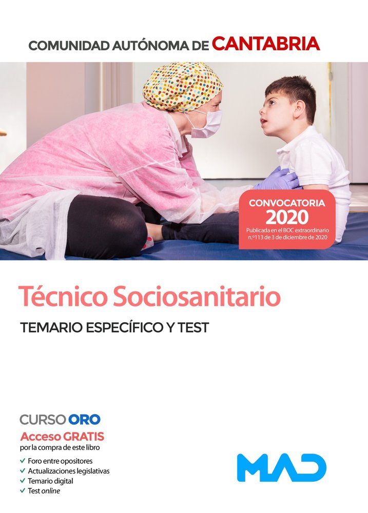 Técnico Sociosanitario de la Comunidad Autónoma de Cantabria. Temario y test específico, de CLAVIJO GAMERO | portada del libr