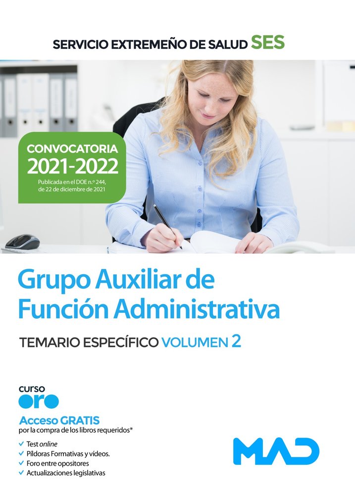 GRUPO AUXILIAR FUNCION ADMINISTRATIVA SES TE.ES. V II 21-22 | portada del libro