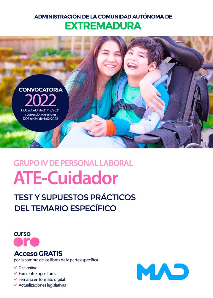 ATE CUIDADOR ADMINISTRACION COMUNIDAD AUTONOMA TEST Y SUPES, de CLAVIJO GAMERO | portada del libro