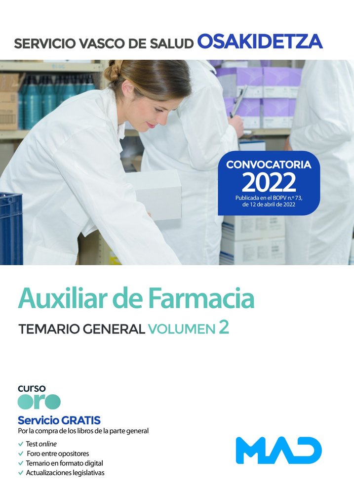Auxiliar de Farmacia de Osakidetza-Servicio Vasco de Salud. Temario General Volumen 2 | portada del libro