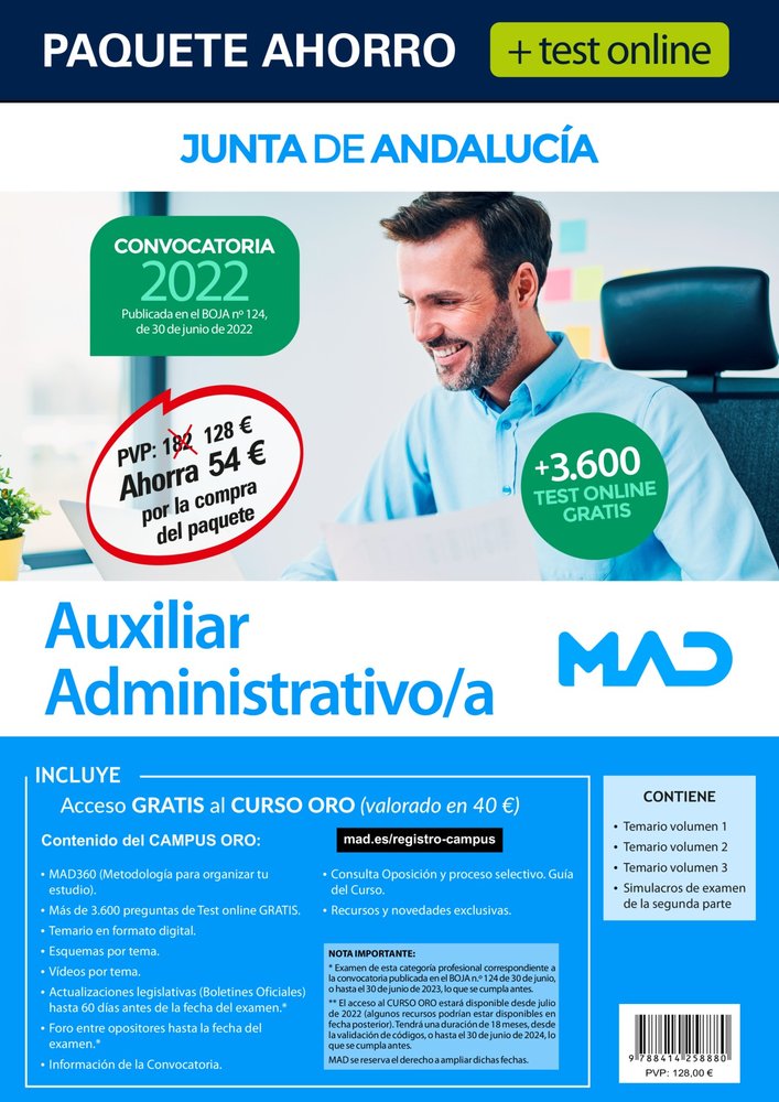 PAQUETE AHORRO + TEST ONLINE AUXILIAR ADMINISTRATIVO/A JUNTA, de GONZALEZ RABANAL | portada del libro