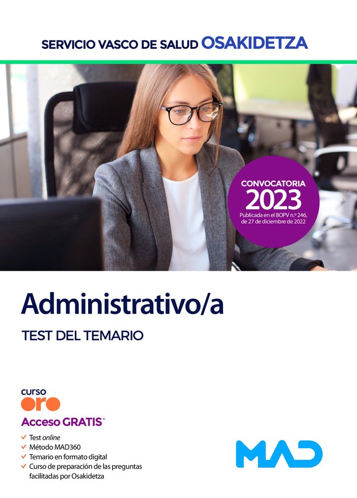 Administrativo/a de Osakidetza-Servicio Vasco de Salud. Test, de GONZALEZ RABANAL, JOSE MANUEL | portada del libro
