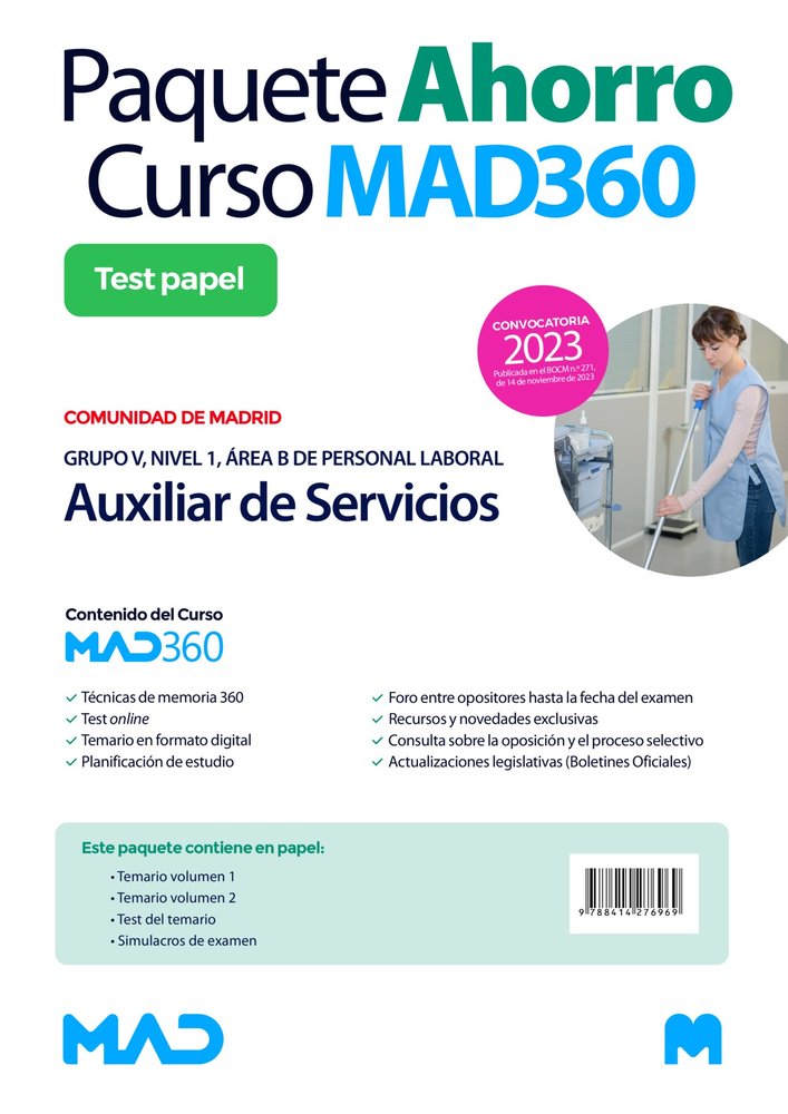PAQUETE AHORRO CURSO MAD360 Y TEST PAPEL Y ONLINE PERSONAL A, de GIL RAMOS | portada del libro