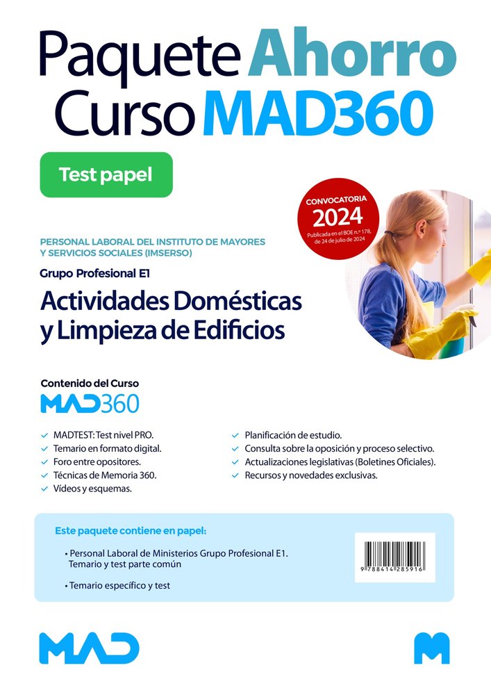 OPOSICIONES ACTIVIDADES DOMESTICAS Y LIMPIEZA DE EDIFICIOS DEL IMSERSO (GRUPO E, de GIL RAMOS | portada del libro