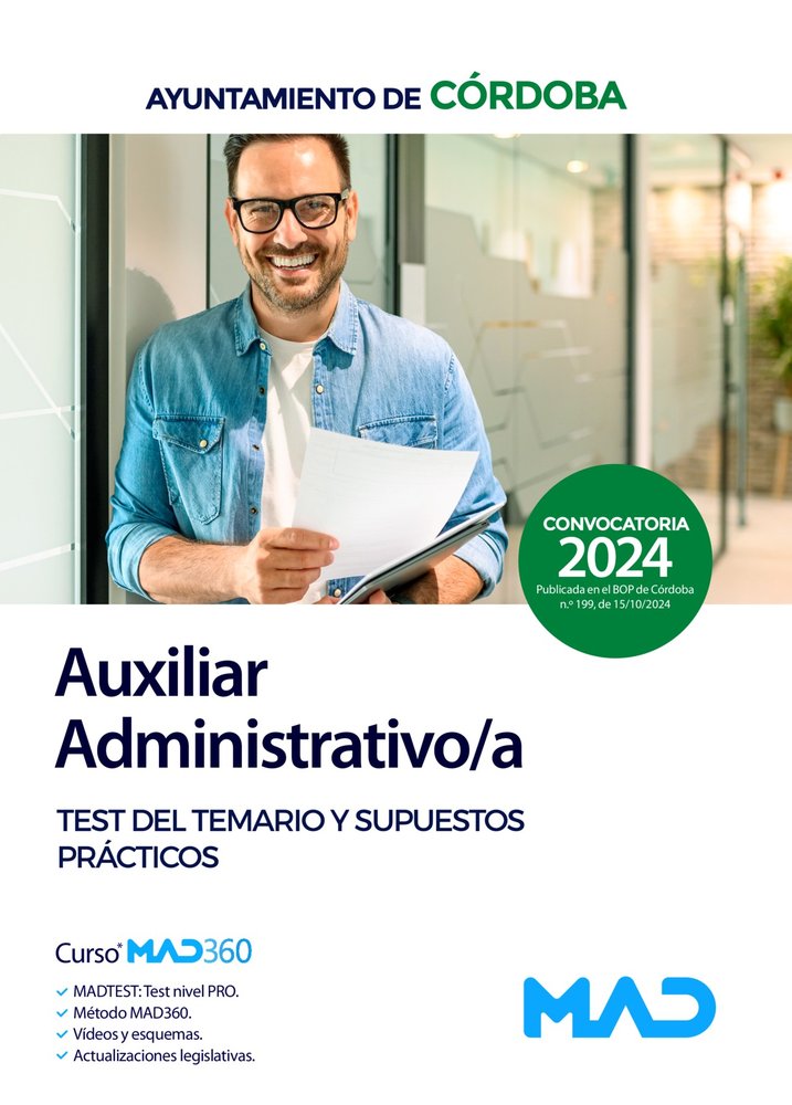 AUXILIAR ADMINISTRATIVO AYUNTAMIENTO CORDOBA TEST SUPUESTOS, de AA.VV. | portada del libro
