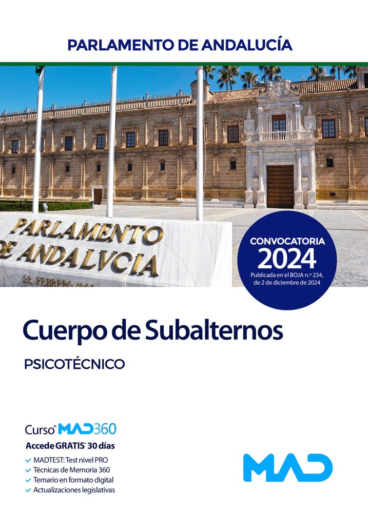 CUERPO SUBALTERNOS PSICOTECNICO PARLAMENTO ANDALUCIA, de AA.VV. | portada del libro