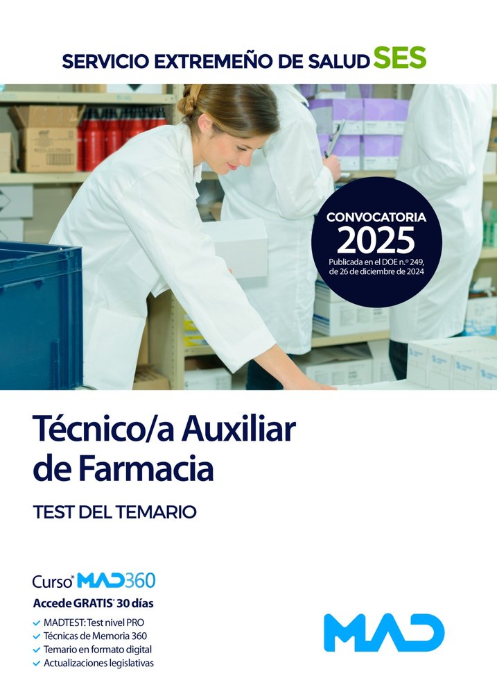 Tecnico/a auxiliar de farmacia test extremadura, de AA.VV. | portada del libro