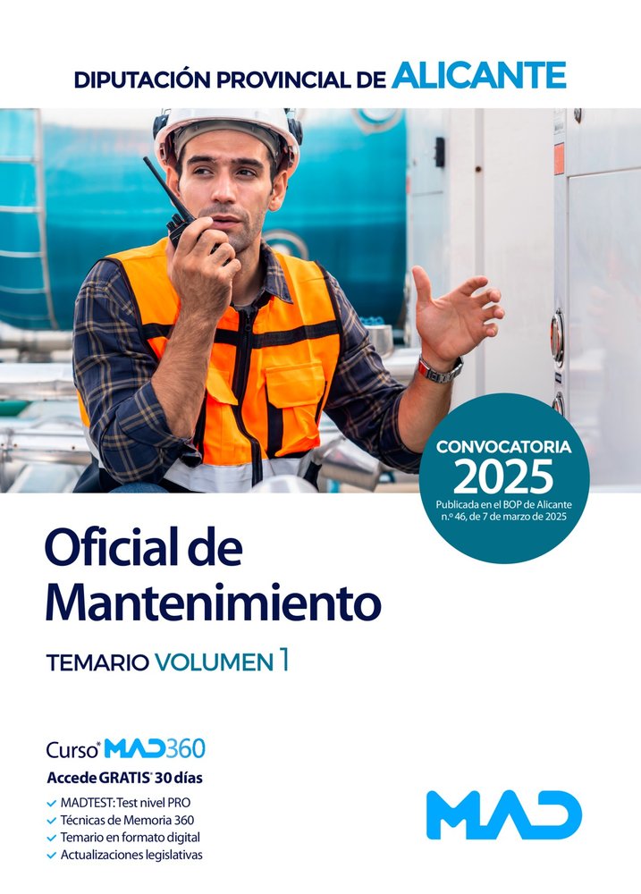 TEMARIO VOLUMEN 1 OFICIAL DE MANTENIMIENTO ( DIPUTACION PROVINCIAL DE ALICANTE ), de AAVV | portada del libro