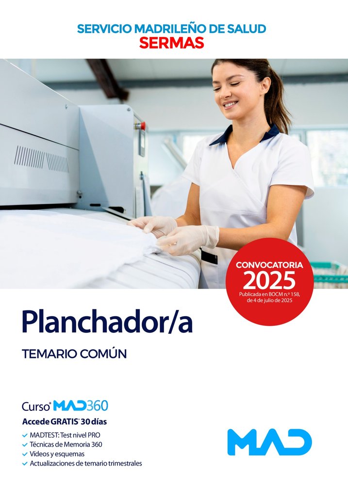 PLANCHADORA TEMARIO COMUN SERVICIO MADRILEÑO SALUD SERMAS | portada del libro