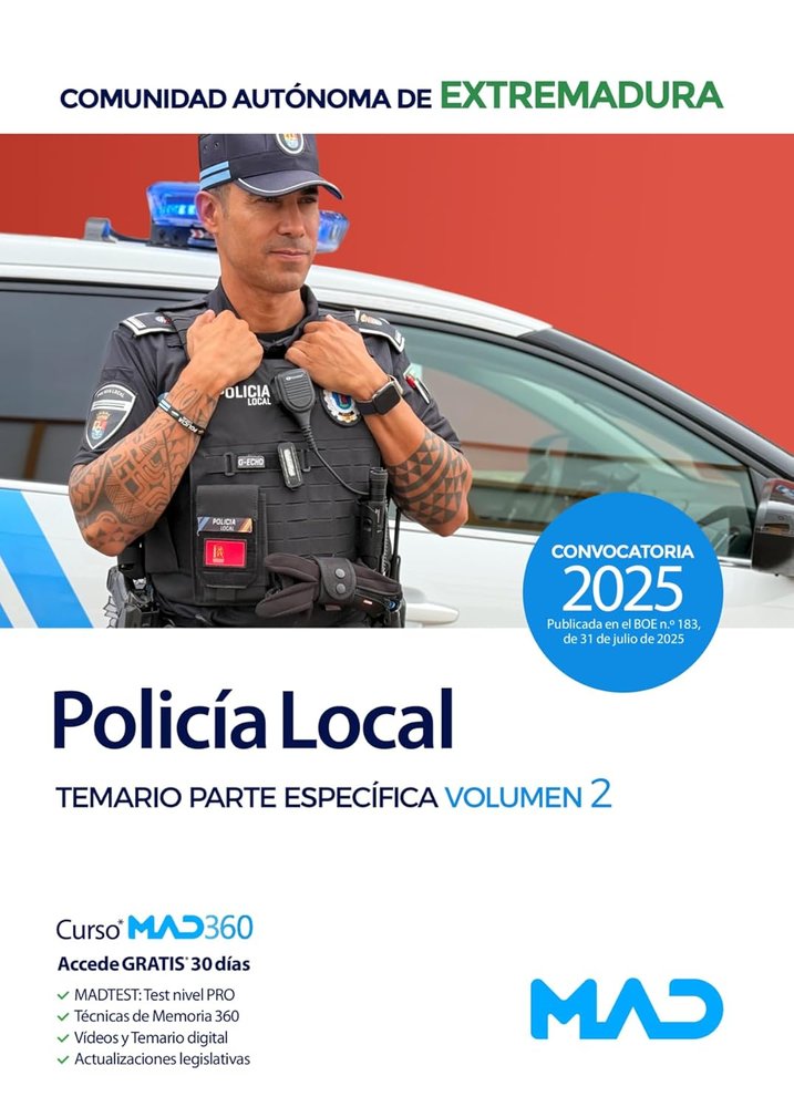 POLICIA LOCAL EXTREMADURA TEMARIO 2 AYUNTAMIENTO EXTREMADURA | portada del libro