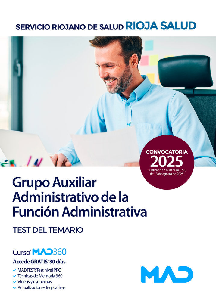 GRUPO AUXILIAR ADMINISTRATIVO FUNCION ADMINISTRATIVA TEST DEL TEMARIO | portada del libro