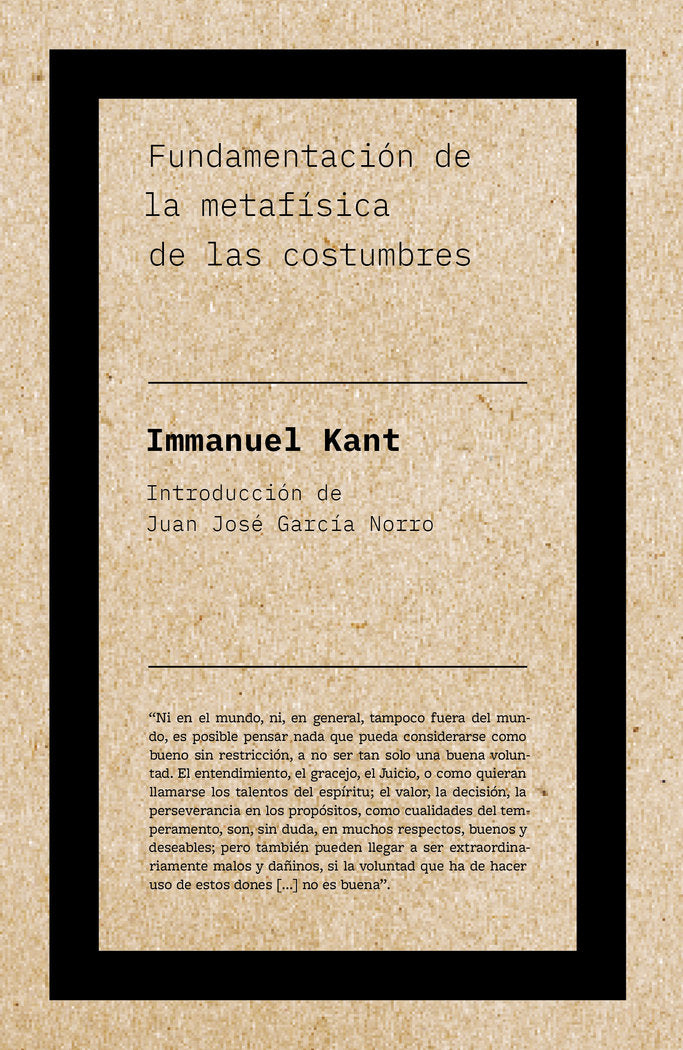 FUNDAMENTACION DE LA METAFISICA DE LAS COSTUMBRES, de KANT, IMMANUEL | portada del libro
