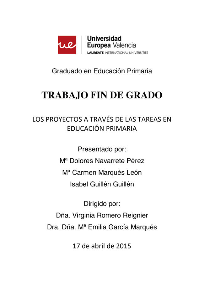 Los proyectos a través de las tareas en educación primaria, de Navarrete Pérez, Mª Dolores | portada del libro