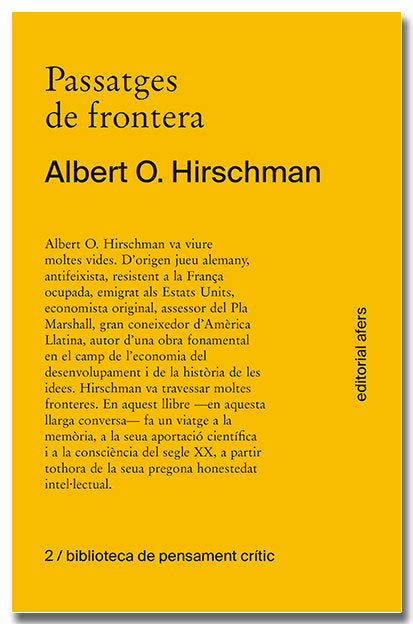 PASSATGES DE FRONTERA, de HIRSCHMAN, ALBERT O. | portada del libro