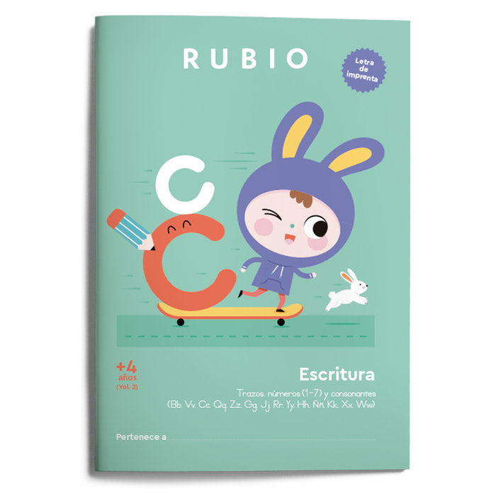 ESCRITURA CON LETRA DE IMPRENTA +4 AÑOS VOLUMEN 2 A4 RUBIO | portada del libro