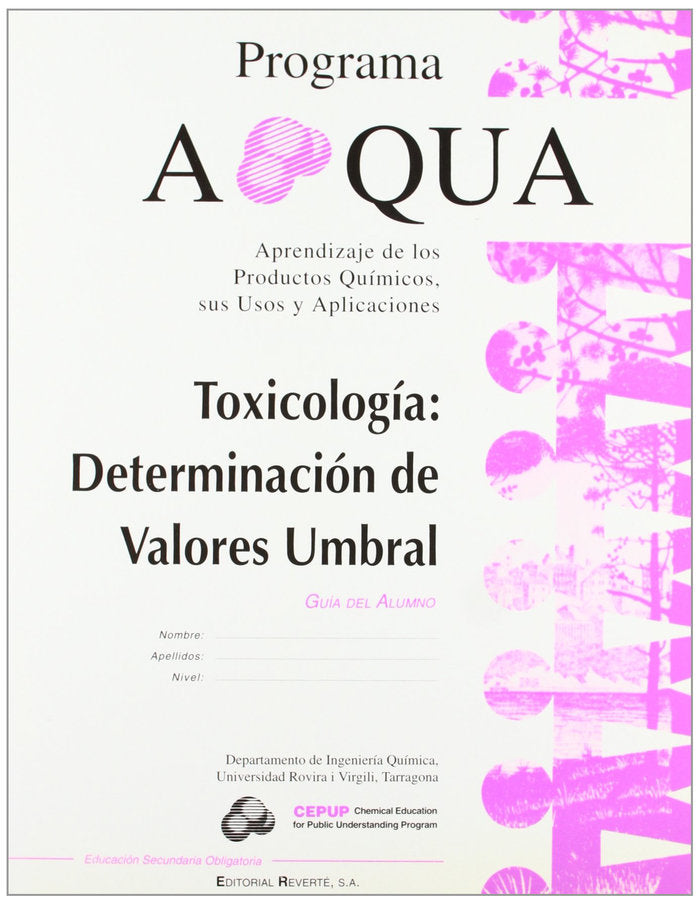 Toxicología: Determinación de valores umbral g/a, de APQUA | portada del libro
