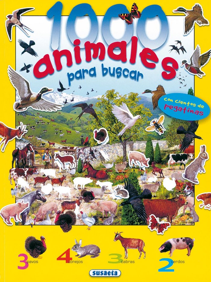 1000 ANIMALES PARA BUSCAR PEGATINAS AMARILLO | portada del libro