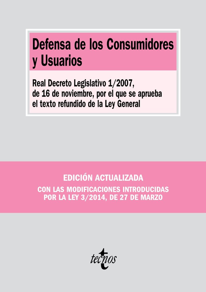Defensa de los Consumidores y Usuarios, de Editorial Tecnos | portada del libro